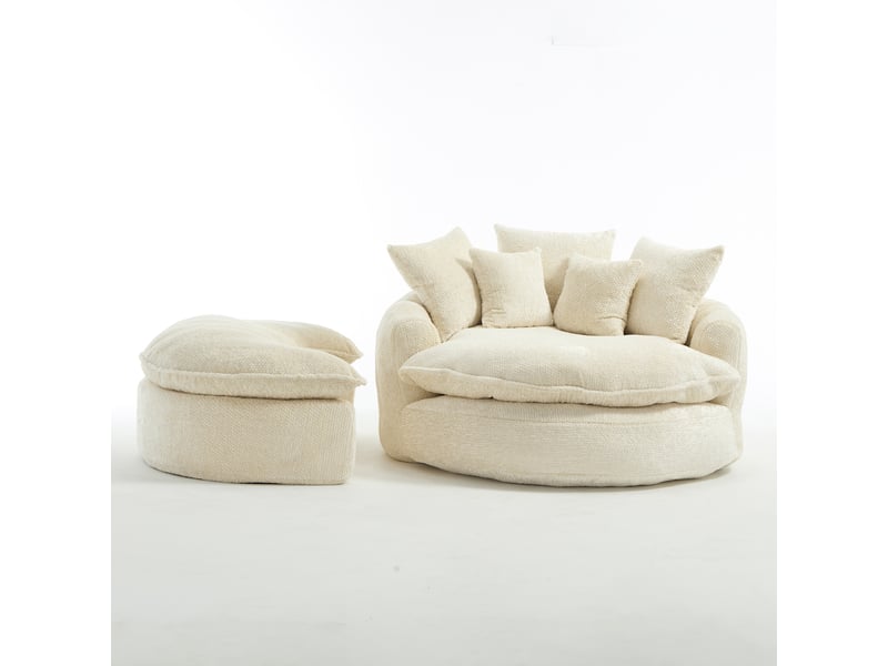 Fauteuil oversize rond 55 pouces en polyester, convertible et réglable, avec coussin - Conforama A