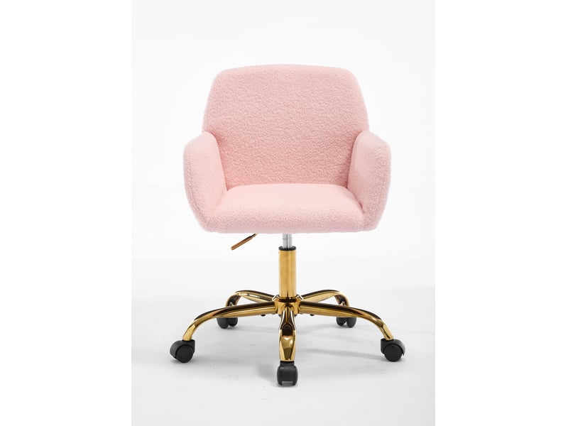  Chaise de bureau pivotante réglable en hauteur en fausse fourrure rose clair  - Conforama A