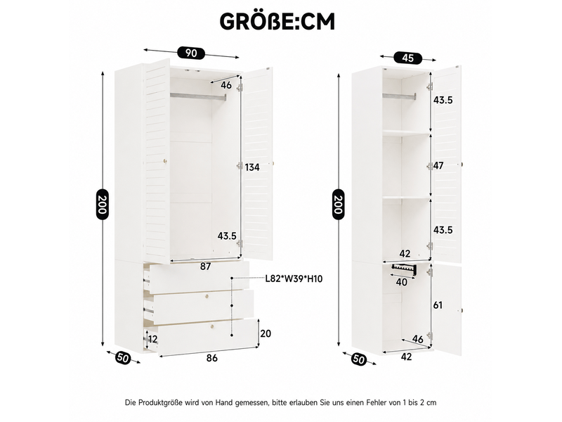  Armoire 5 portes avec 6 tiroirs, 3 tringles et porte-pantalons coulissant pour chambre, blanche, 225 × 50 × 200 cm  - Conforama D