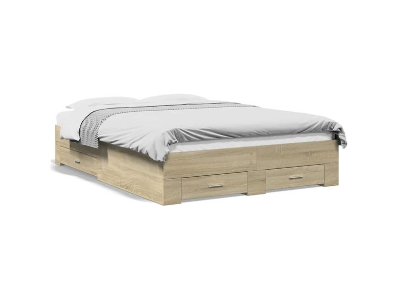  Lit double- lit adulte -  cadre de lit avec tiroirs sans matelas chêne sonoma 135x190 cm  - Conforama A