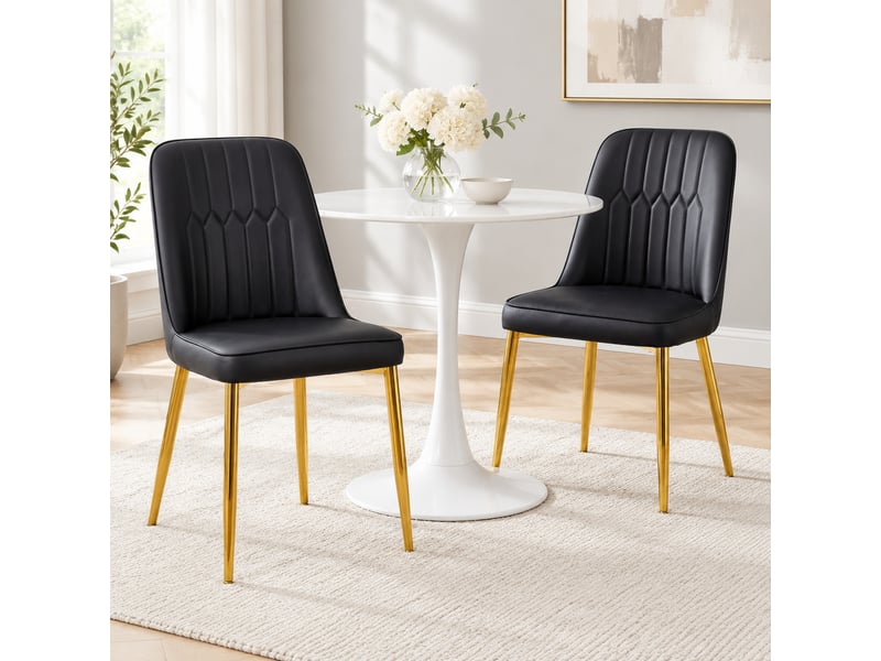  Lot de 2 chaises de salle à manger,43x41,5x89 cm,similicuir et métal doré,noir  - Conforama B