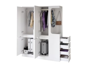 Armoire 140x40x170 cm avec tiroirs et espaces de rangement coloris blanc
