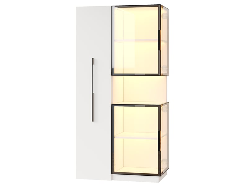  Vitrine en Verre 70x38x160 cm avec Étagère Coulissante, Double Porte Vitrée LED, Bibliothèque et Rangement - Blanc Fay Lum - Conforama E