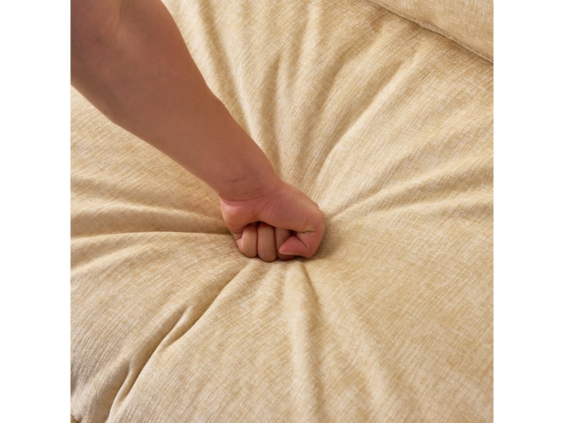  Canapé d'angle chenille 3 places avec méridienne et pouf, couleur café clair, structure bois massif  - Conforama W