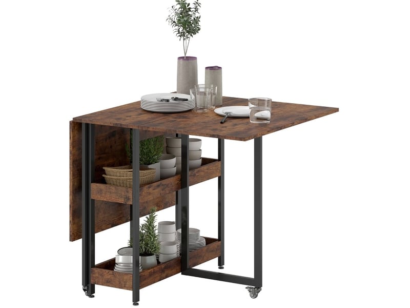  Desserte de cuisine pliable mobile 2 à 4 personnes, 2 étagères, marron rustique  - Conforama A