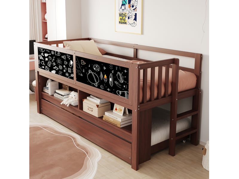  Lit cabane enfant 90x200 avec lit gigogne et rangement cravdom  - Conforama D