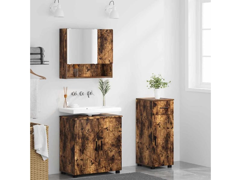 Ensemble de mobilier de salle de bain 3 pc chêne fumé cf64311 - Conforama D