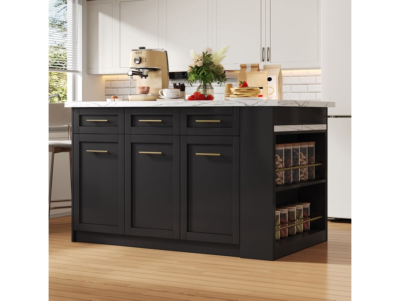  Îlot de cuisine multifonction 150 x 90 cm avec table extensible noir et blanc  - Conforama D