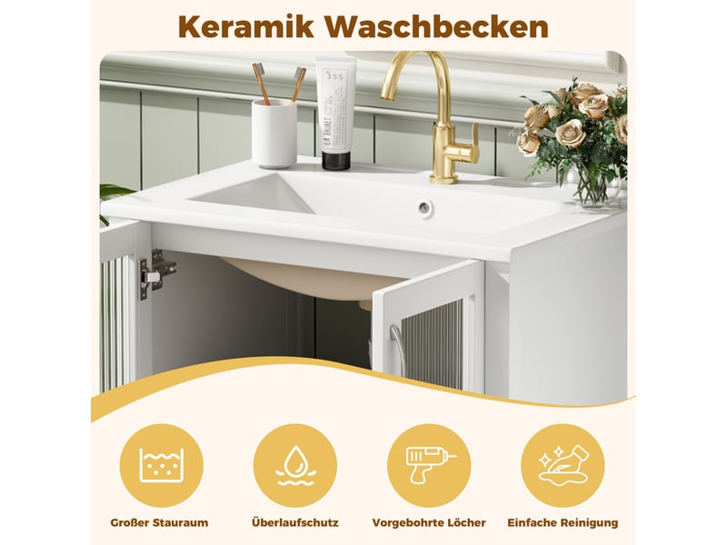  Meuble salle de bain 61 cm blanc brillant avec lavabo en céramique  - Conforama C