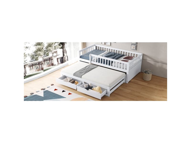  Canapé-lit - truxen8 - bois massif - lit extensible - 2 tiroirs - blanc 205x95x77.5cm - Conforama E