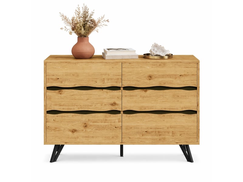  Buffet à 6 tiroirs – décor bois clair, pieds métalliques noirs – 120 x 40 x 75,5 cm  - Conforama A