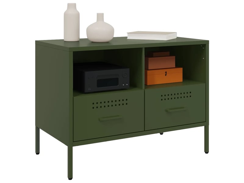  Lot de 2 meuble tv bas salon vert olive 68x39x50,5 cm acier  - Conforama D