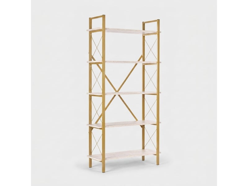  Bibliothèque 5 étagères en métal doré et bois elysian - beige  - Conforama A