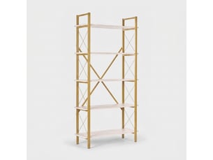 Bibliothèque 5 étagères en métal doré et bois elysian - beige