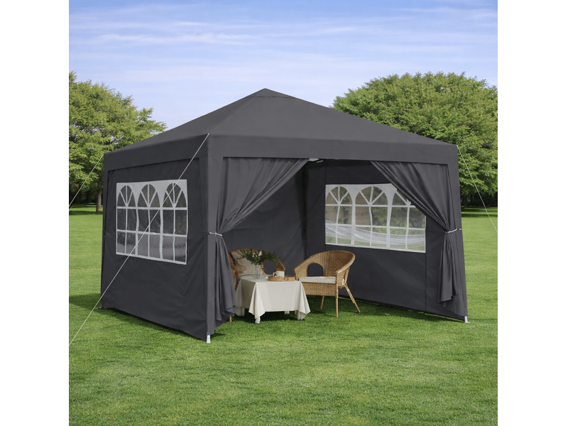  Pavillon pliant de jardin 3 x 3 m noir en acier, 4 parois latérales avec fenêtres et 4 sacs de lestage  - Conforama B