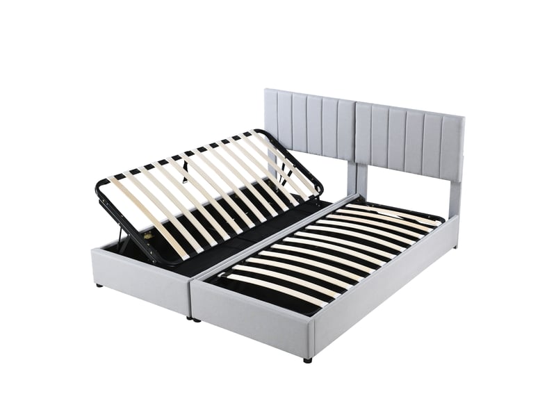  Lit coffre 180x200 cm, coffre de rangement hydraulique et convertible en 2x90x200 cm, en tissu, gris, sans matelas  - Conforama A