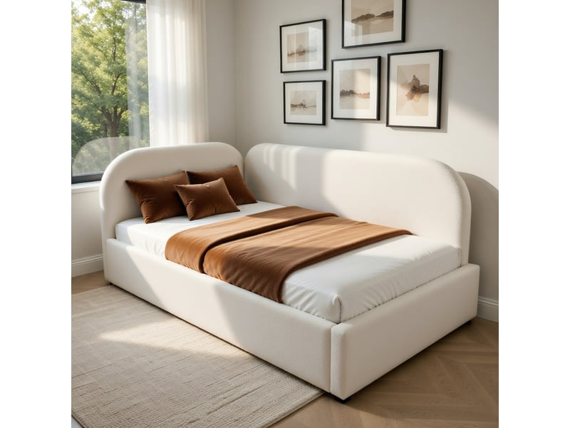  Canapé-lit pour enfant 90 x 200 cm, avec rangement hydraulique, en velours, rose  - Conforama D