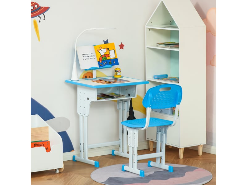 Bureau d'écolier avec chaise réglable en hauteur et lampe intégrée pour enfants de 6 à 12 ans, acier et mdf, gris  - Conforama C
