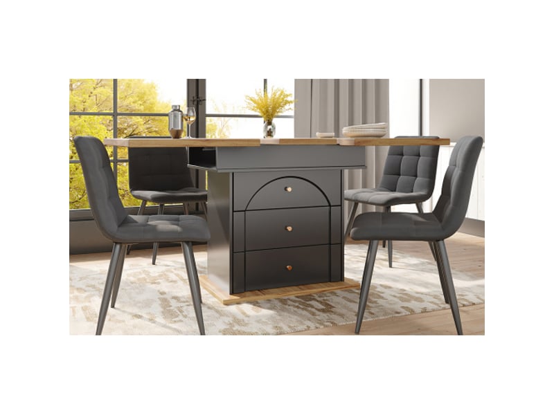  Table à manger extensible rectangulaire 110-140 x 80 cm, mdf, noir et bois naturel, avec rangement  - Conforama B