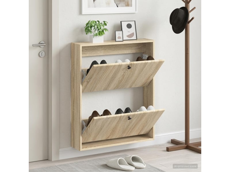  Meuble à chaussures mural, armoire à chaussures breda 71x17x86 cm chêne sonoma  - Conforama B