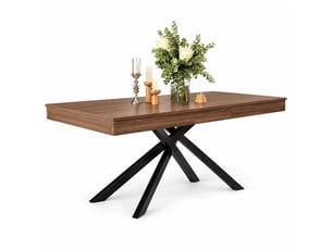 Table à manger extensible 140-180x80 cm pour 6 à 8 personnes, plateau épais, pieds croisés en métal, mdf effet noyer, salle à manger