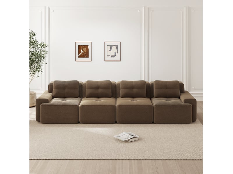  Canapé modulaire 4 places marron en velours côtelé - 382 x 104 x 69 cm  - Conforama C