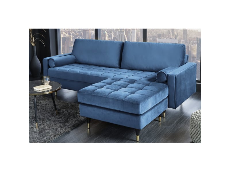  Canapé d'angle réversible koliri bleu – canapé design en velours capitonné avec pouf assorti  - Conforama B