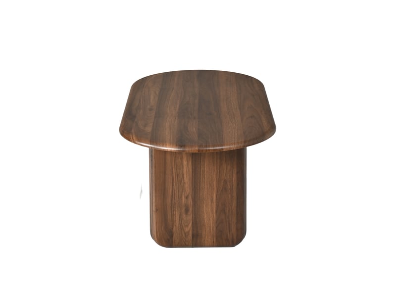  Table basse ovale en mdf aspect noyer (99 × 50 × 40 cm), robuste avec pieds massifs, supportant jusqu'à 40 kg, idéale pour le salon.  - Conforama E