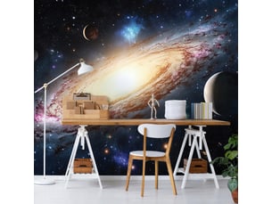 Papier peint panoramique intissé cosmos planètes bleu - 400x280 cm - papier peint enfant