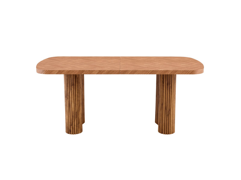  Table de salle à manger avec plateau de 4 cm et pieds en arche, style moderne, en mdf, 180×90 cm, finition noyer  - Conforama A