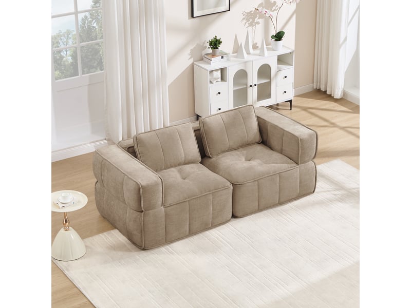  Canapé fixe, 2 places, d'angle, modulaire, en tissu, beige 198x93x67cm - Conforama B
