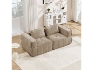 Canapé fixe, 2 places, d'angle, modulaire, en tissu, beige