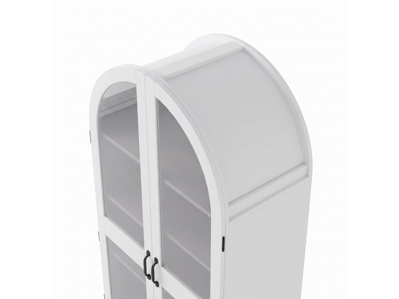  Vitrine arquée 76x40x180 cm blanche avec portes vitrées, rangement multi-niveaux et 2 tiroirs Fay Lum - Conforama E