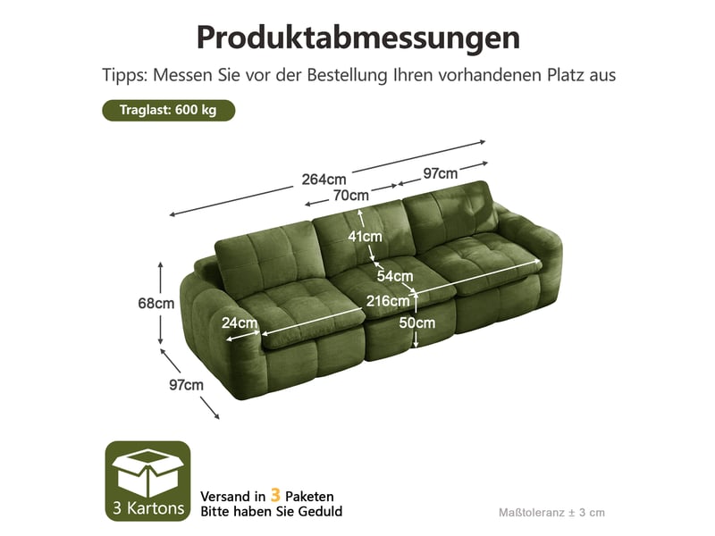 Canapé modulable 3 places sans structure en chenille vert - Conforama C