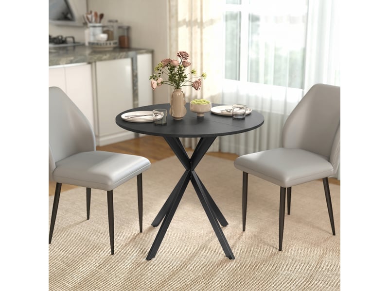  Table de cuisine ronde, 80 cm, plateau compact, panneaux de particules, métal, noire  - Conforama C