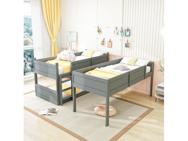  Lit superposé triple enfant 90 x 200 cm gris en bois  - Conforama D