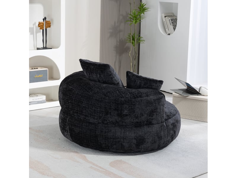  Fauteuil 108x108x52 cm, confort et doux, avec accoudoirs, dossier haut et assise large, chenille, style moderne, noir  - Conforama D