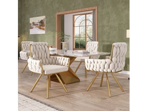 Chaise de salle à manger lot de 4 pivotante à 360 degrés avec accoudoirs et dossier haut en velours beige