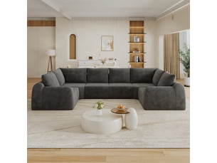 Canapé compressé en forme de u, 344x200x85 cm, 6 places, mousse haute élasticité, sans montage, tissu chenille, gris foncé