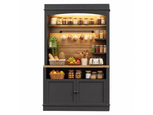 Lot de 2 buffets hauts de cuisine led 107 x 43 x 184 cm, mdf et métal noirs