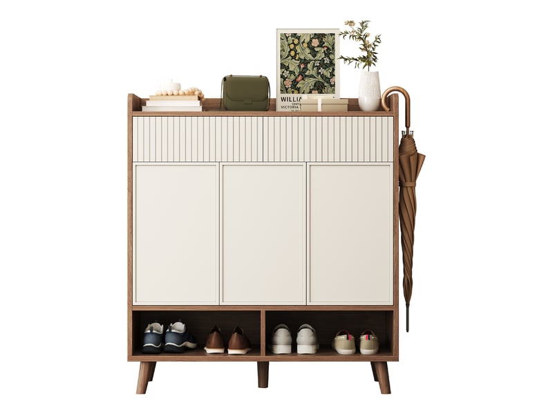  Meuble à chaussures, 3 portes, 2 tiroirs, étagères réglables, 90x35x100 cm, bois blanc et naturel  - Conforama A