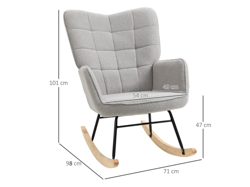 Fauteuil à bascule relax avec dossier haut capitonné et accoudoirs, structure en acier, en polyester gris clair - Conforama D