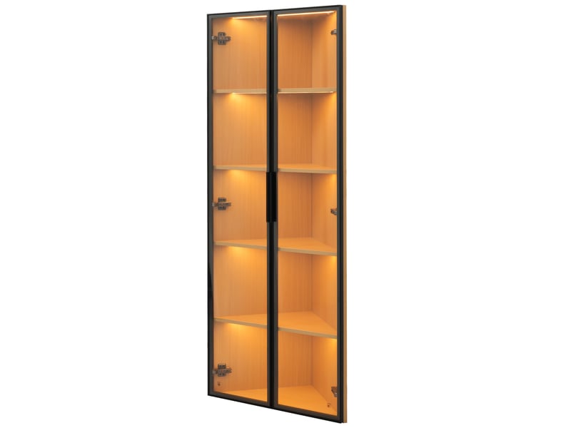  Vitrine en verre led 62x35x160cm, vitrine d'angle aspect chêne avec éclairage intégré, meuble de collection 160cm anti-poussière  - Conforama A