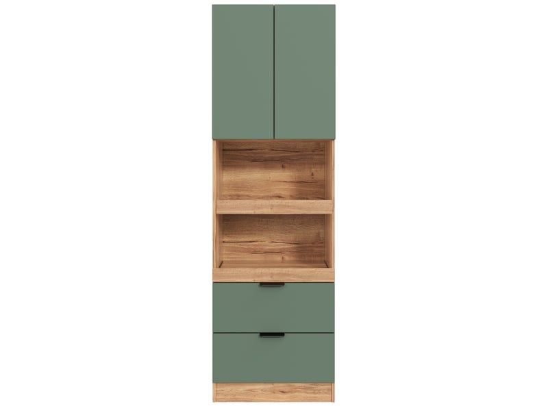  Armoire de rangement cuisine 60 x 45 x 200 cm – verte – 2 tiroirs, niches ouvertes et fixation murale  - Conforama E