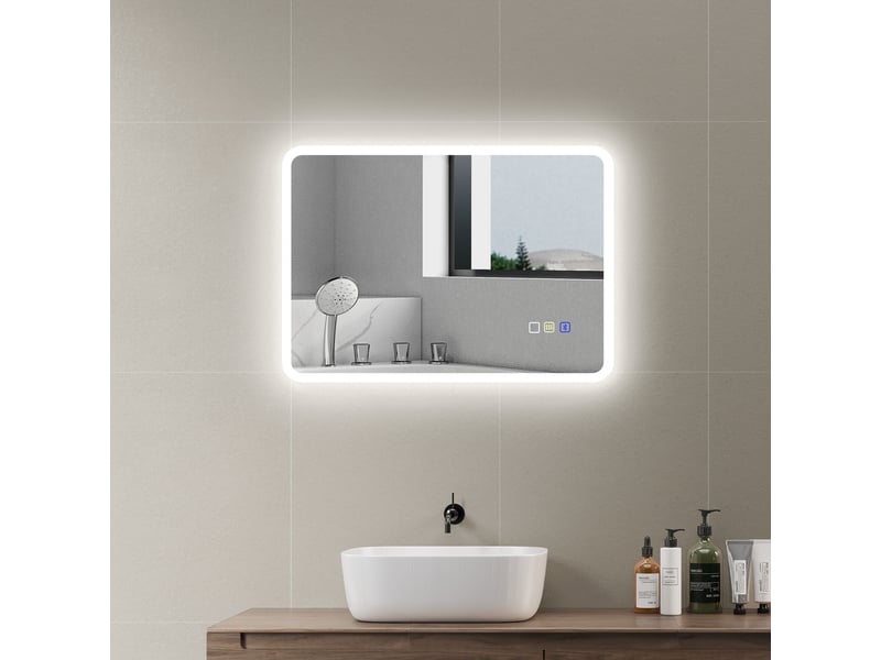  Miroir salle de bain led bluetooth 50 x 70 cm interrupteur tactile lumière réglable 3 couleurs anti-buée mémoire argent  - Conforama D