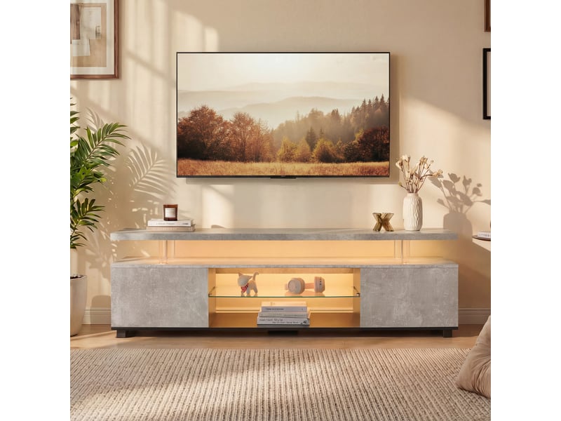  Meuble tv 60 pouces, meuble tv gaming led avec rangements, console multimédia gris et noir en mdf, 130x40x48 cm.  - Conforama B