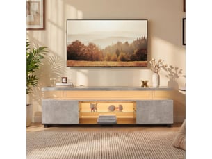 Meuble tv 60 pouces, meuble tv gaming led avec rangements, console multimédia gris et noir en mdf, 130x40x48 cm.