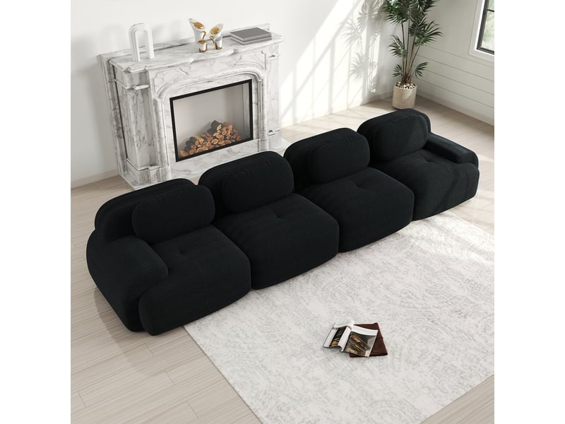  Canapé modulable, canapé 4 places, en velours tricoté, noir, sans montage, sans structure, bureau, pour chambre  - Conforama R