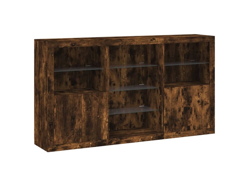 Buffet - bahut - meuble de rangement avec lumières led chêne fumé 181,5x37x100 cm - Conforama C