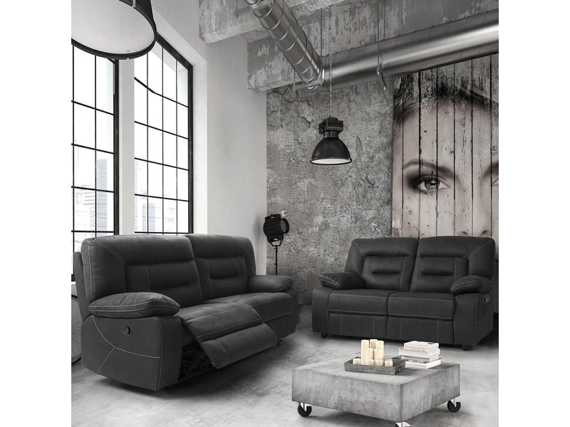  Canapé 3 places relax électrique tissu aspect peau anthracite  - ortolis ORTOLIS - Conforama E